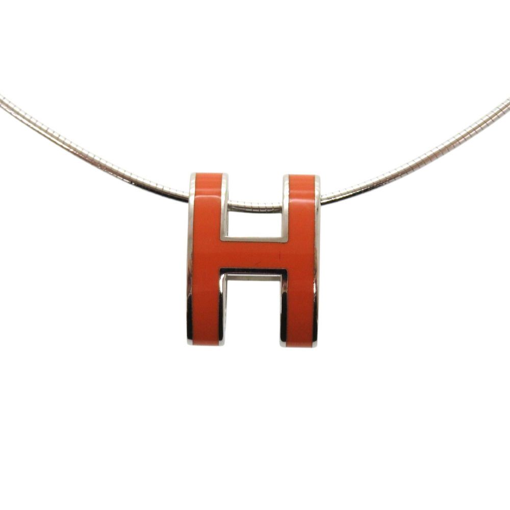 Hermes Wire Pop Metal Orange Silver Necklace — view 3