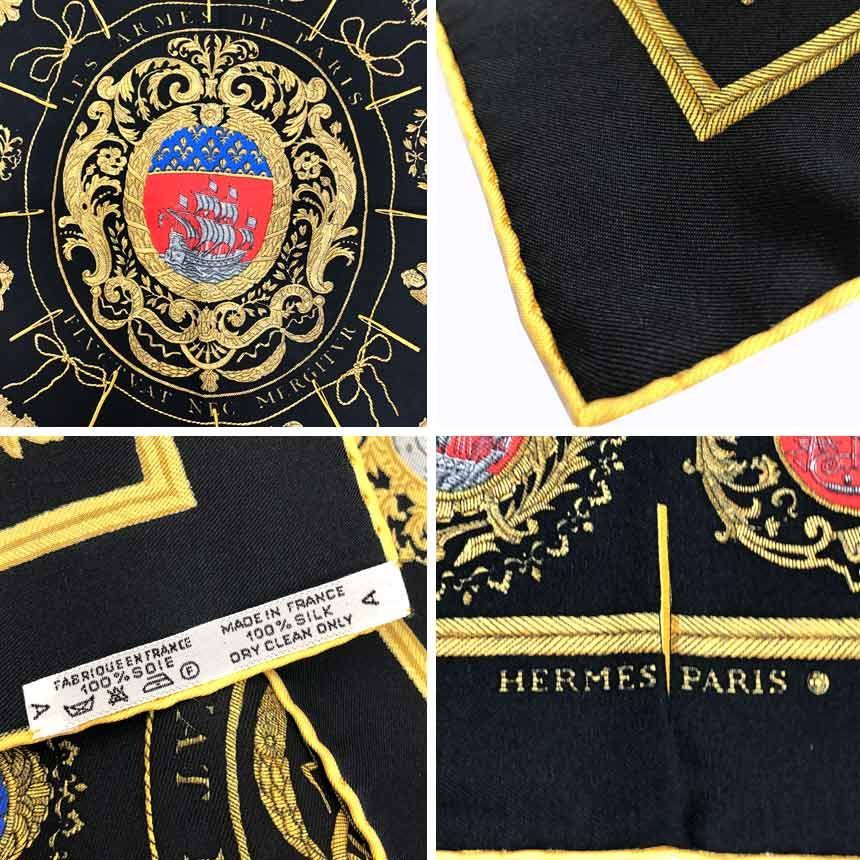 Hermes Carre 45 Scarf les Armes de Paris Coat of Arms Silk Black — view 3