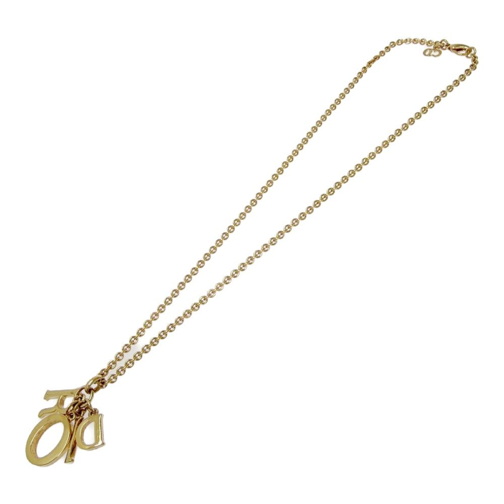 Dior Rhinestone Logo Necklace Gold — view 5