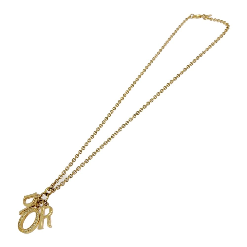 Dior Rhinestone Logo Necklace Gold — view 4