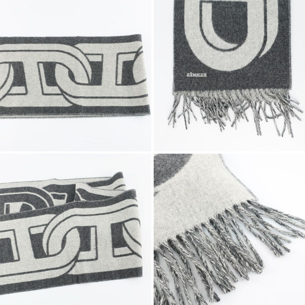 Hermes Cashmere Scarf Mayon 100% Gris Cine Cles — view 9