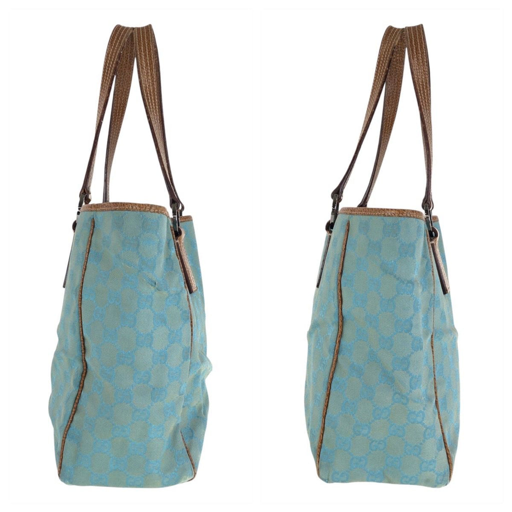 Gucci Light Blue Brown GG Canvas Leather Tote Shoulder Bag — view 8