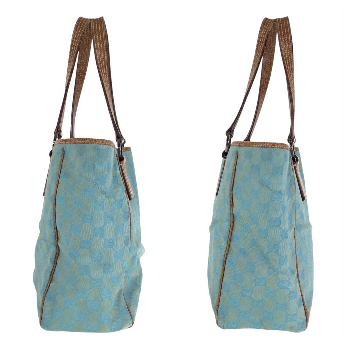Gucci Light Blue Brown GG Canvas Leather Tote Shoulder Bag — view 8