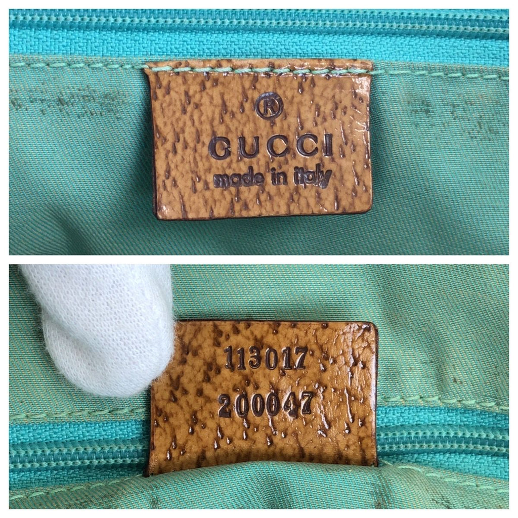 Gucci Light Blue Brown GG Canvas Leather Tote Shoulder Bag — view 3