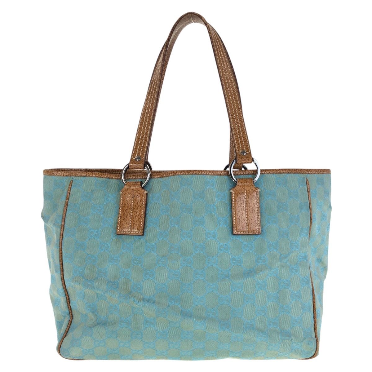 Gucci Light Blue Brown GG Canvas Leather Tote Shoulder Bag — view 2
