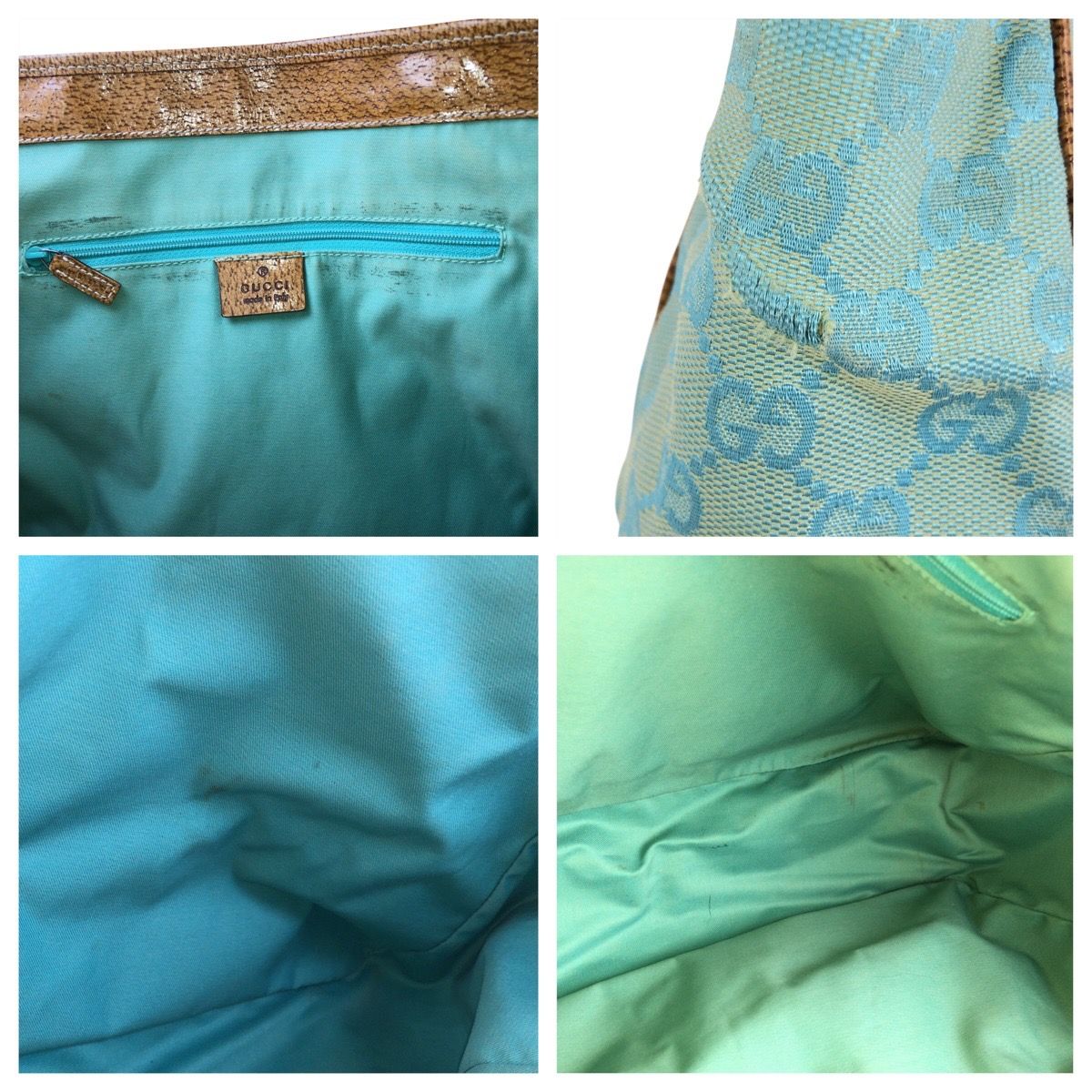 Gucci Light Blue Brown GG Canvas Leather Tote Shoulder Bag — view 6