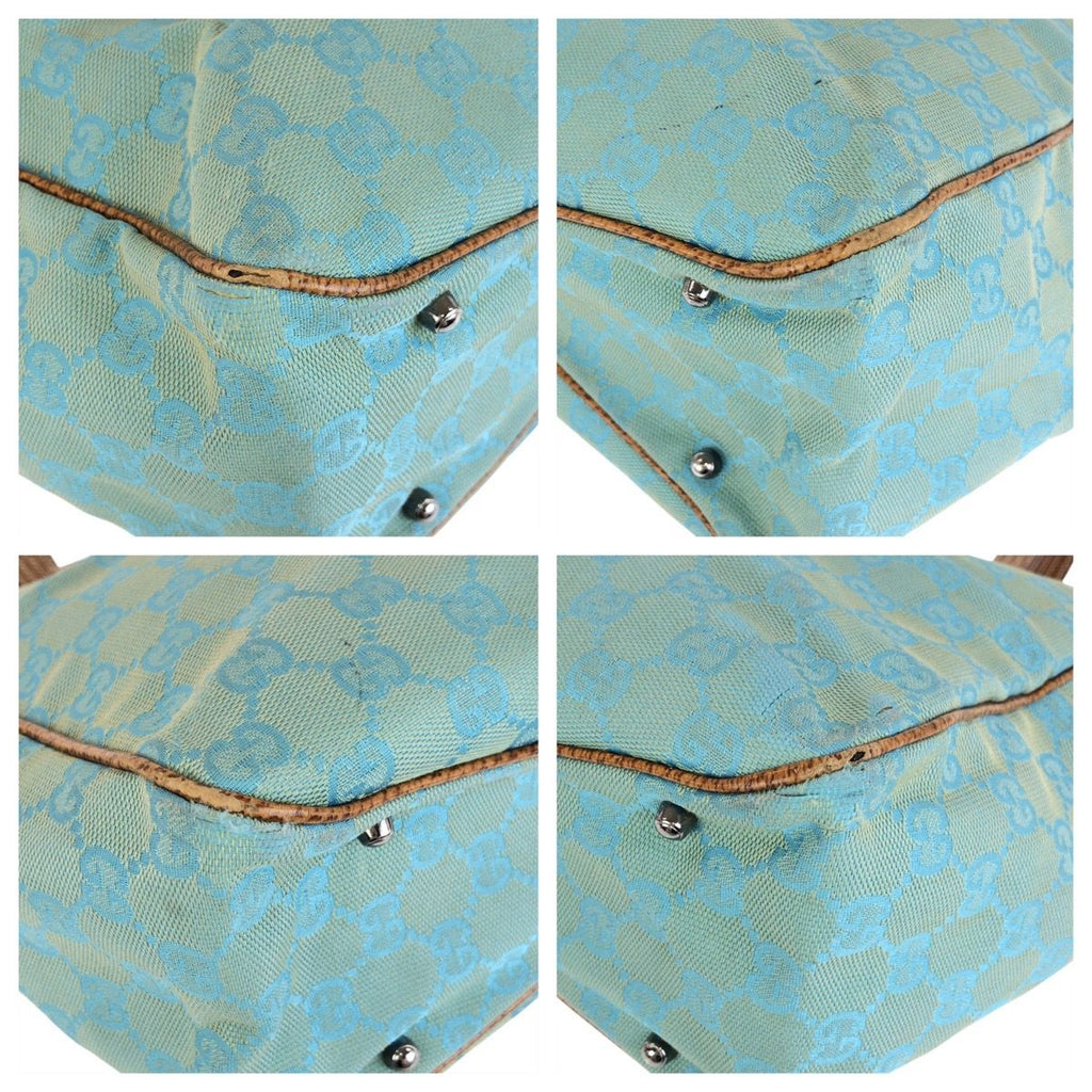 Gucci Light Blue Brown GG Canvas Leather Tote Shoulder Bag — view 4