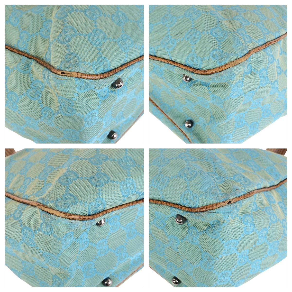 Gucci Light Blue Brown GG Canvas Leather Tote Shoulder Bag — view 4