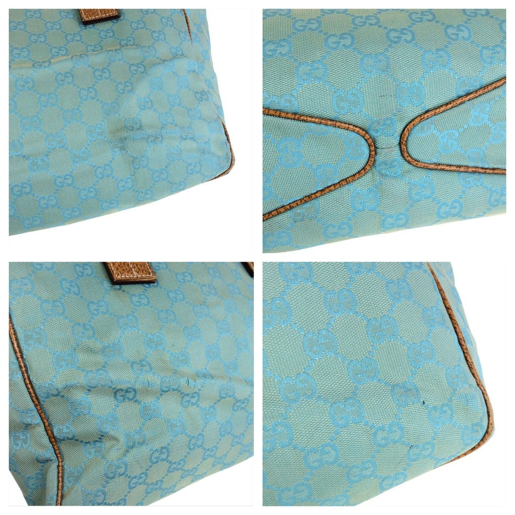 Gucci Light Blue Brown GG Canvas Leather Tote Shoulder Bag — view 5