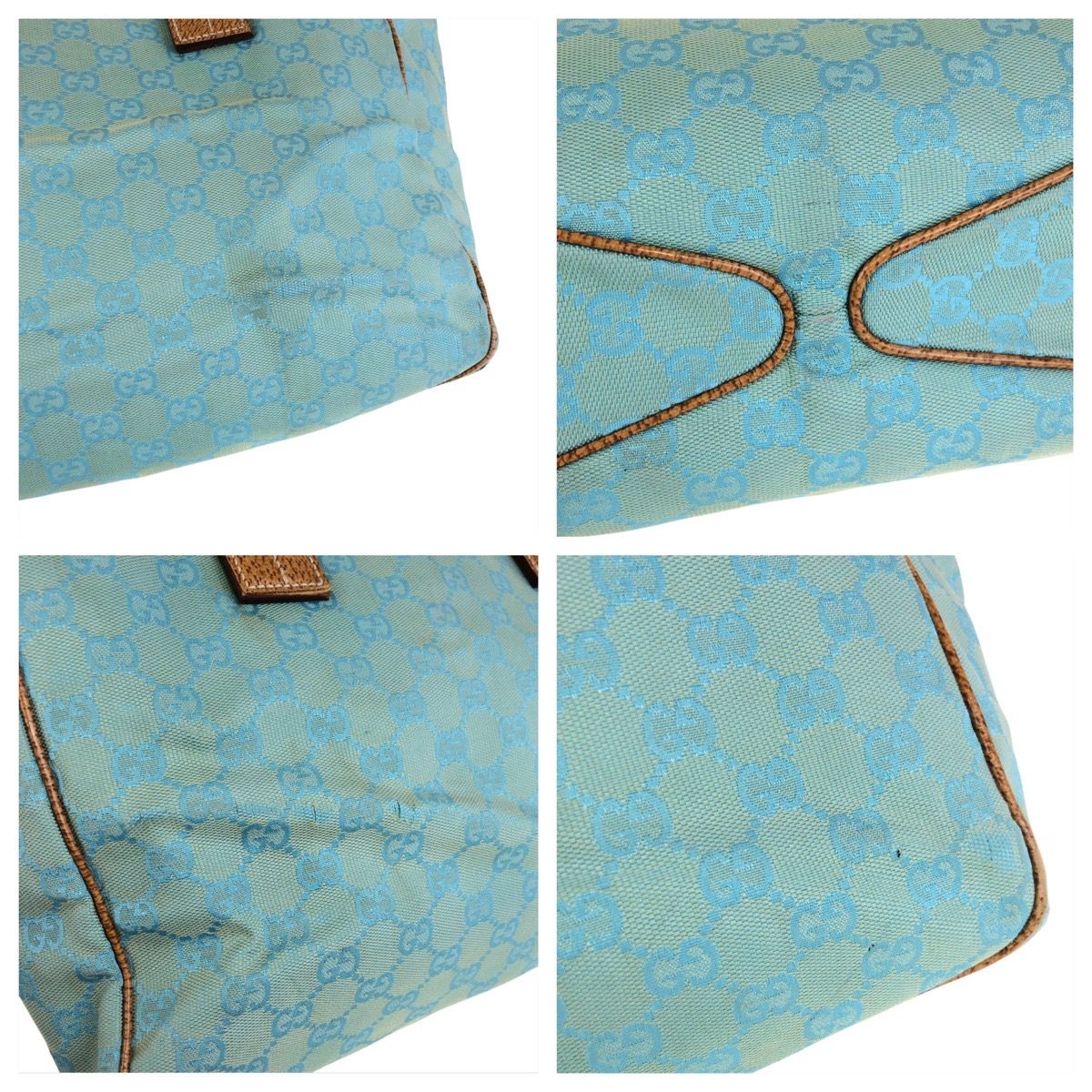 Gucci Light Blue Brown GG Canvas Leather Tote Shoulder Bag — view 5