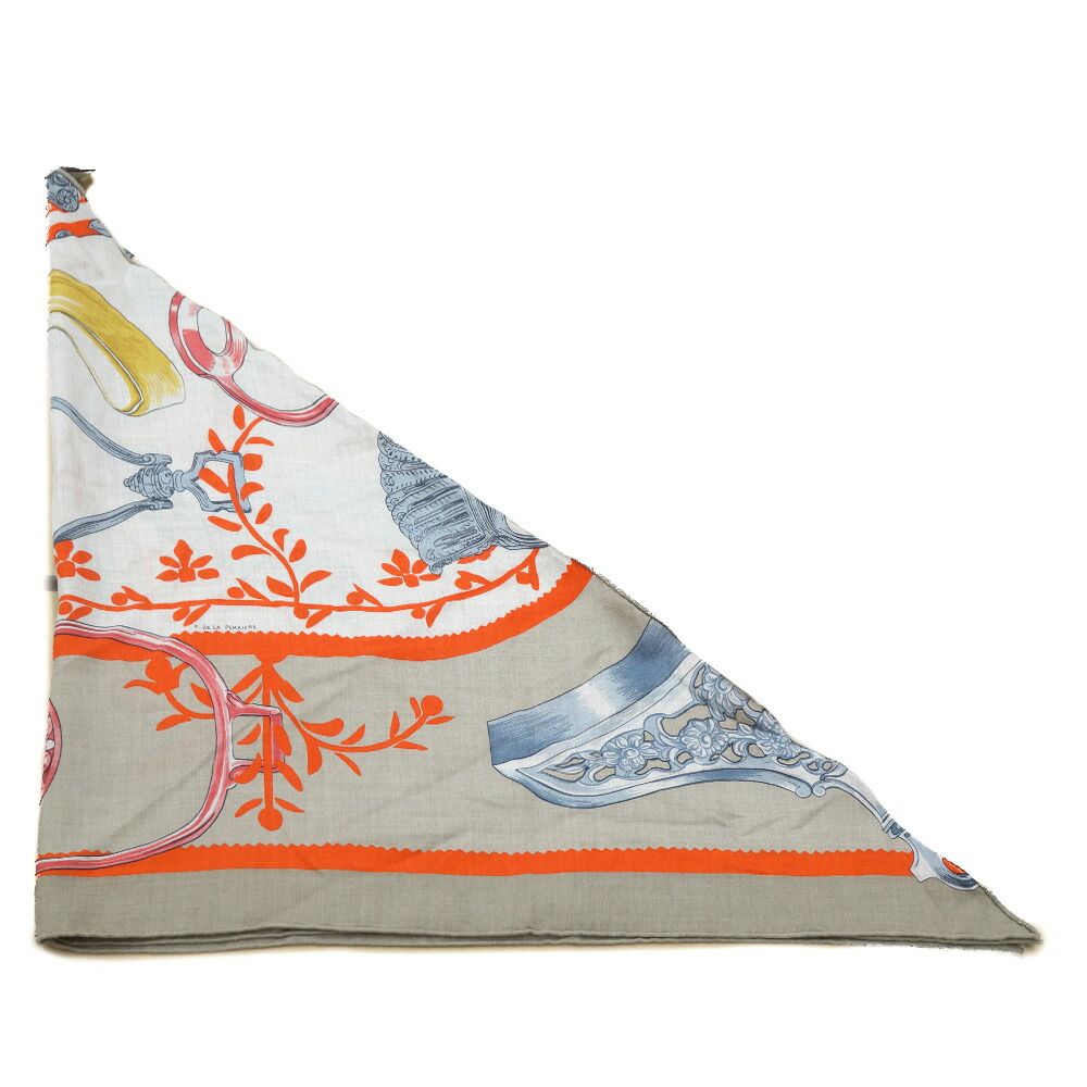 Hermes Triangle Armor Scarf Beige Multicolor Cashmere Silk — view 2