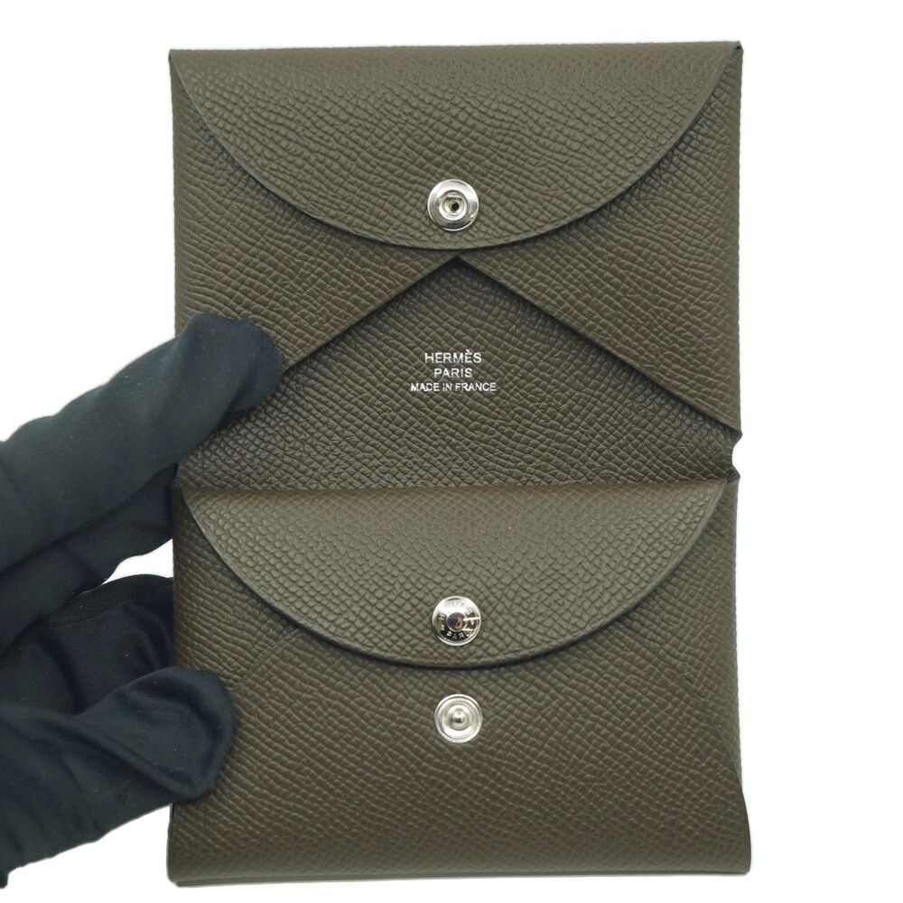 Hermes Calvi Duo Card Case Coin Dark Brown Silver — view 6