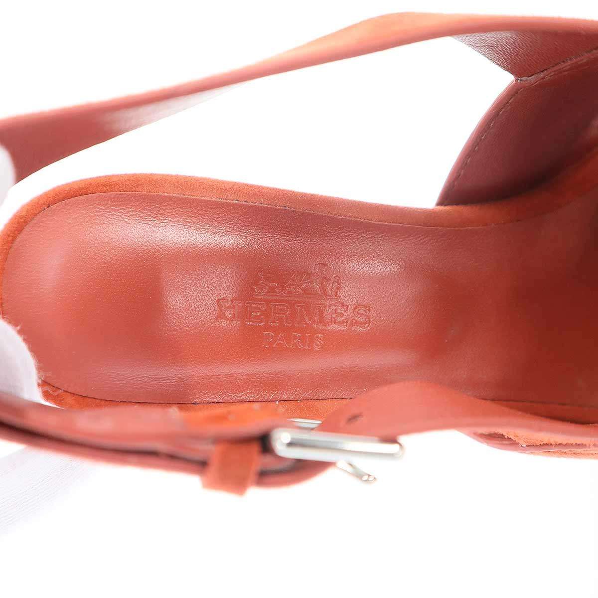 Hermes 60 Suede Leather Heel Sandals Orange 35.5 — view 5