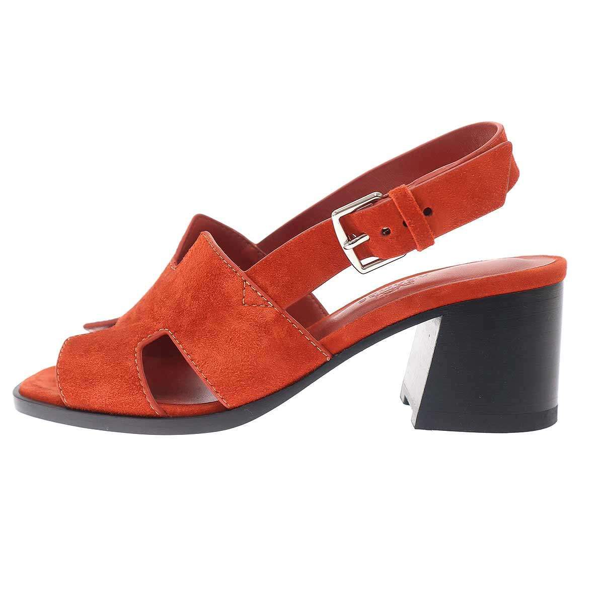 Hermes 60 Suede Leather Heel Sandals Orange 35.5 — view 2