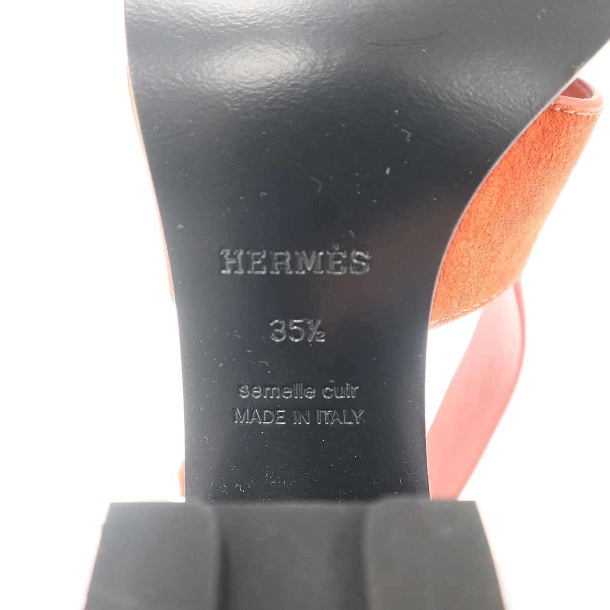 Hermes 60 Suede Leather Heel Sandals Orange 35.5 — view 6