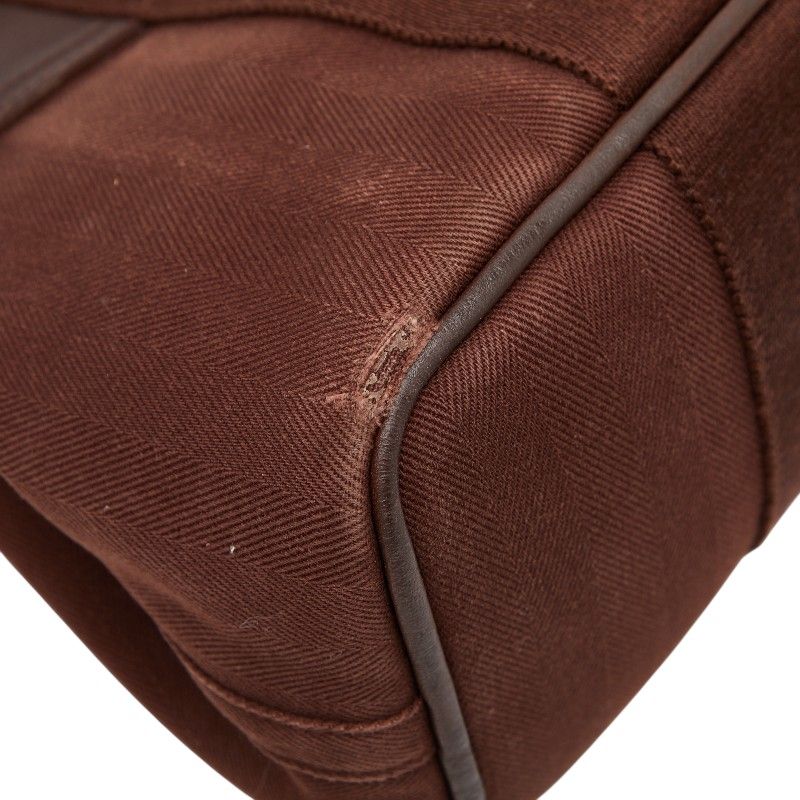 Hermes Valparaiso PM Tote Brown Toile Chevron Leather — view 7