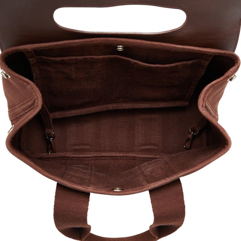 Hermes Valparaiso PM Tote Brown Toile Chevron Leather — view 9