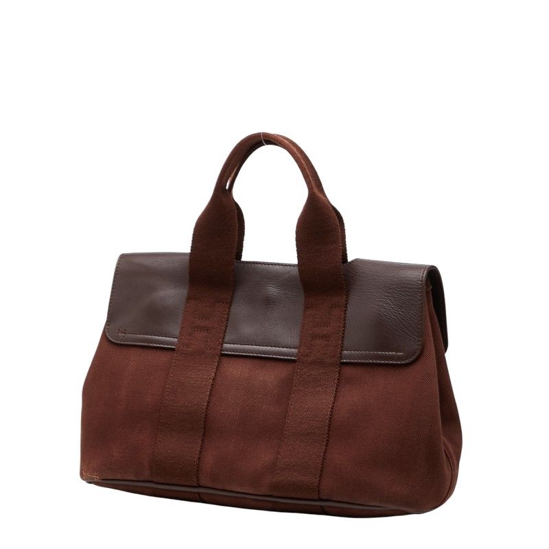 Hermes Valparaiso PM Tote Brown Toile Chevron Leather — view 2