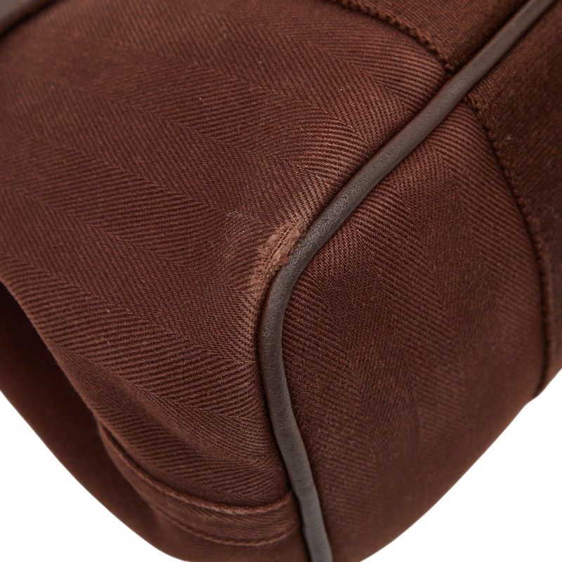 Hermes Valparaiso PM Tote Brown Toile Chevron Leather — view 5