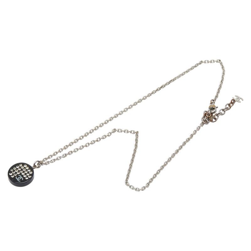Chanel CC Logo Rhinestone Silver Black Metal Plastic — view 4