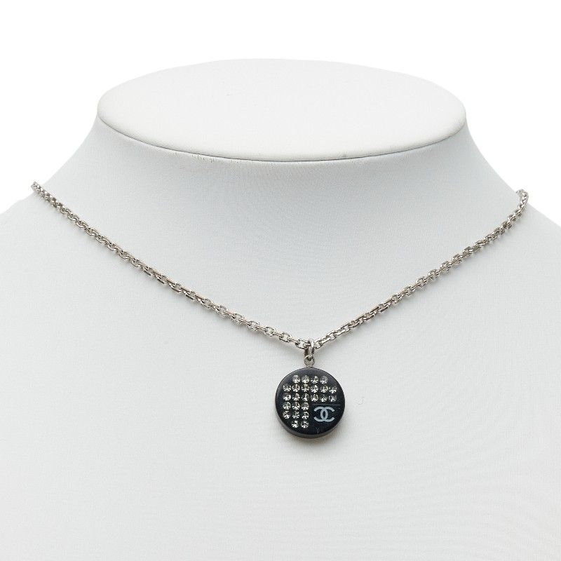 Chanel CC Logo Rhinestone Silver Black Metal Plastic — view 7