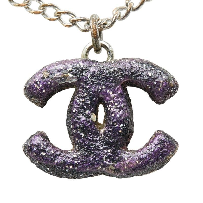 Chanel CC Logo Silver Purple Metal — view 2