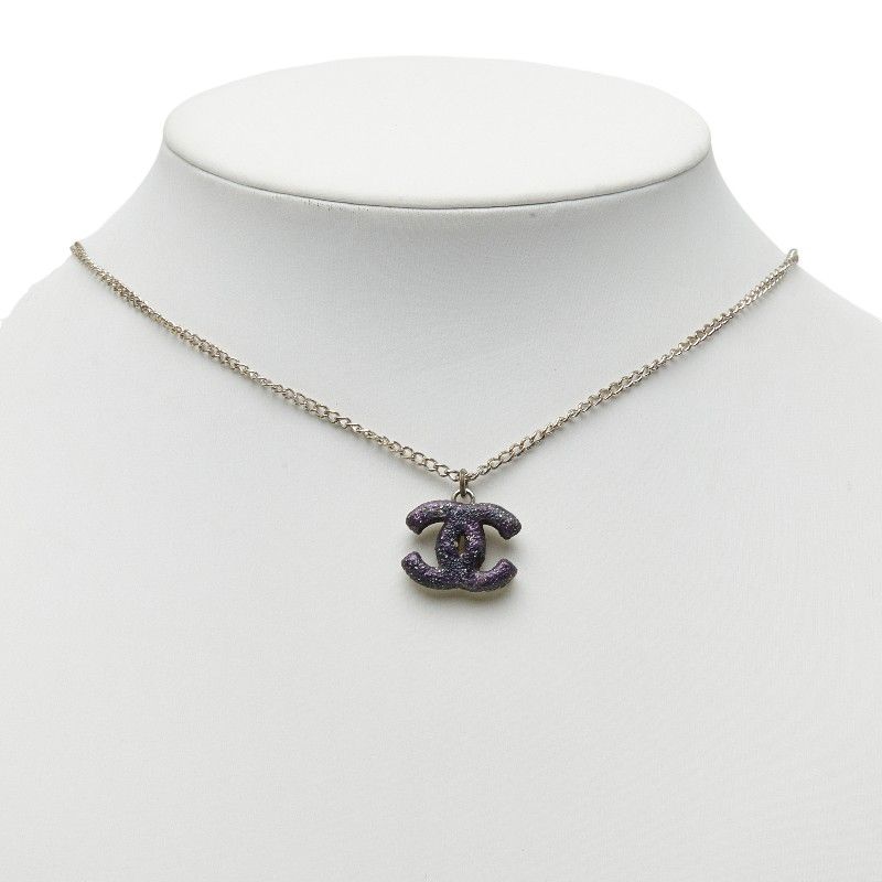 Chanel CC Logo Silver Purple Metal — view 6