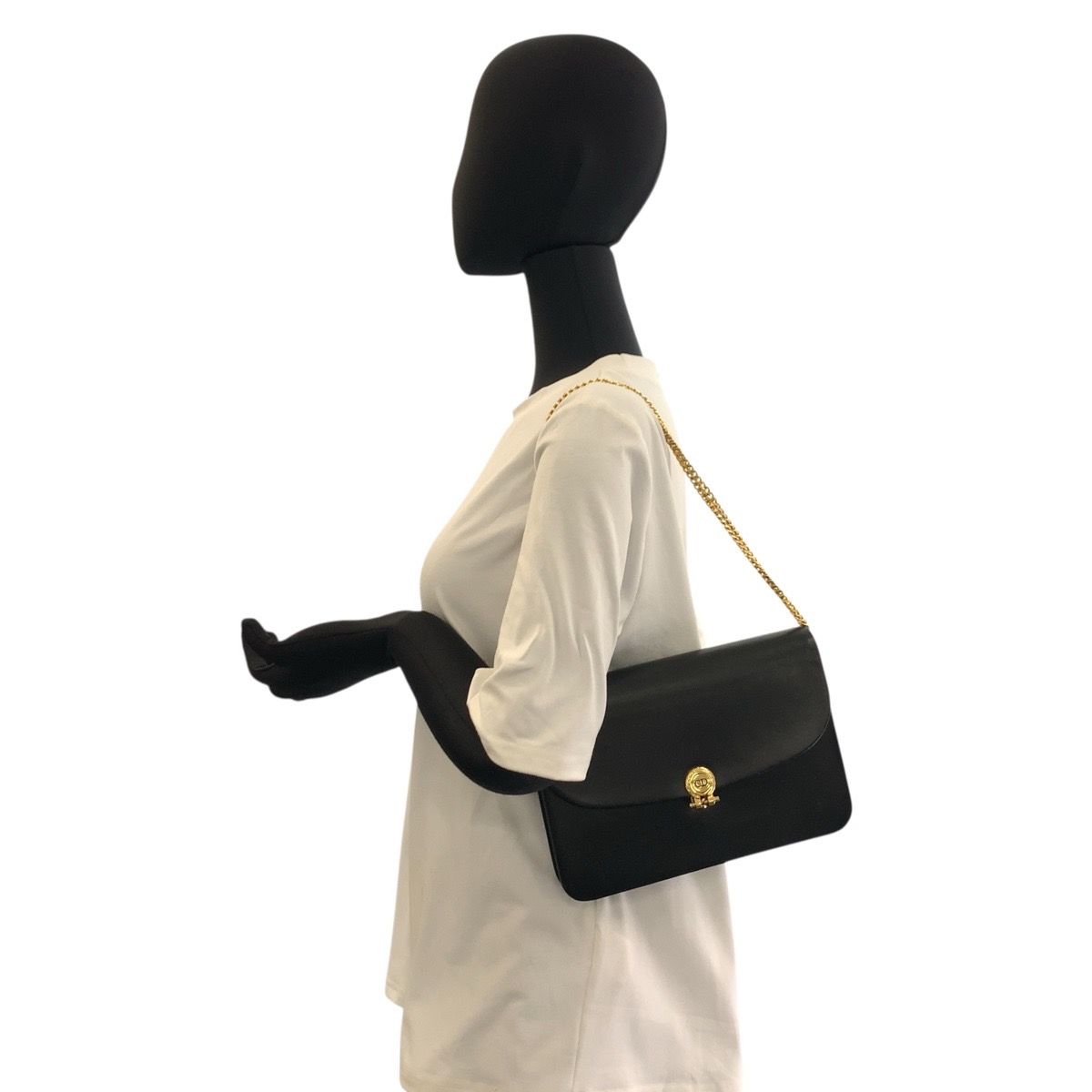 Dior Vintage Black Gold Leather Chain Shoulder Bag — view 6