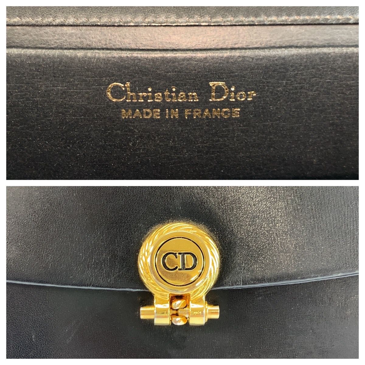 Dior Vintage Black Gold Leather Chain Shoulder Bag — view 3