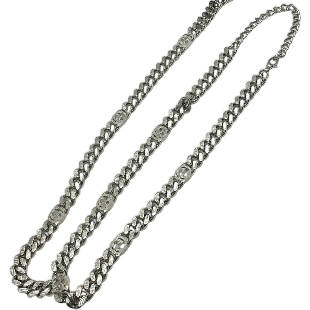 Gucci Interlocking Chain Belt Choker Black Leather Silver — view 8