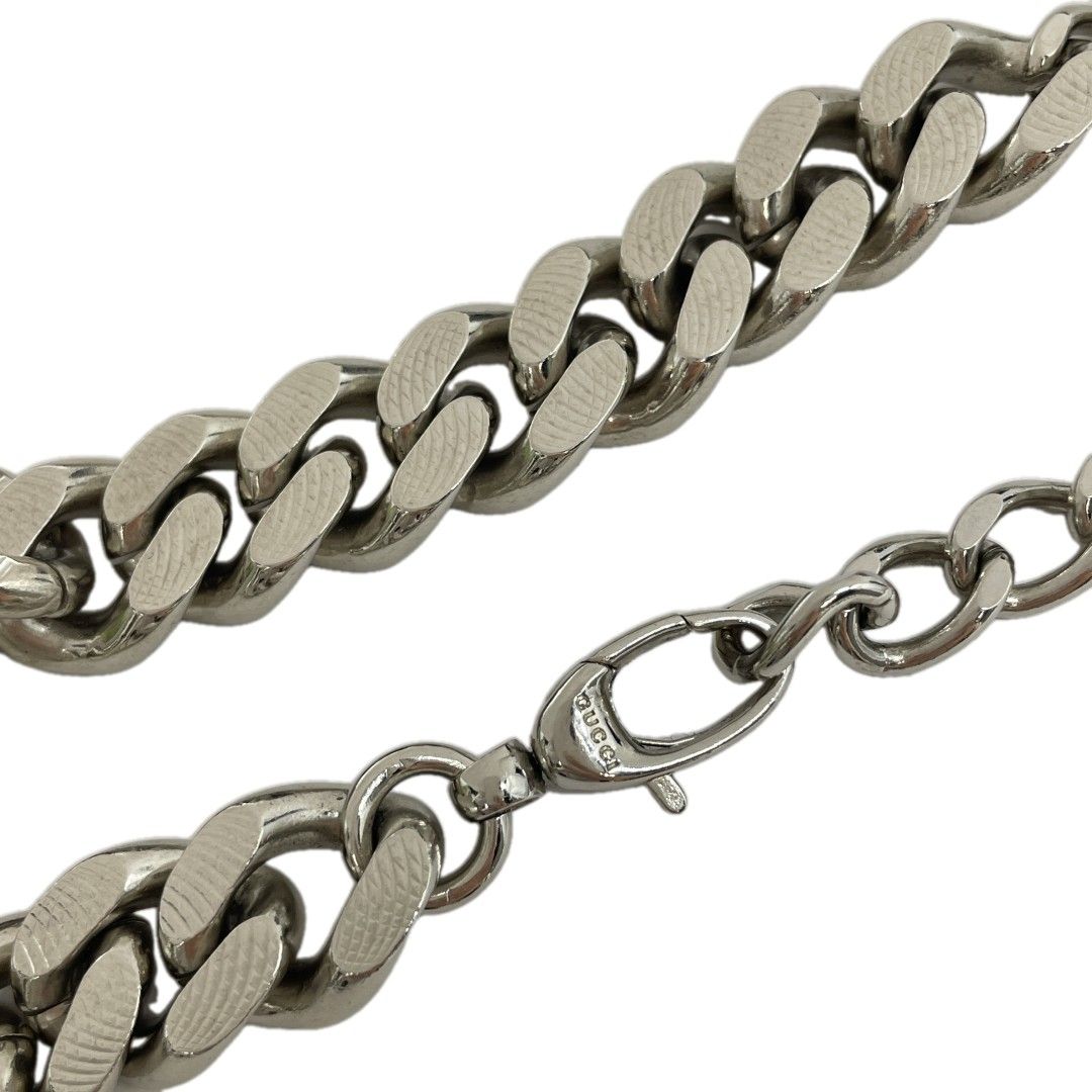 Gucci Interlocking Chain Belt Choker Black Leather Silver — view 9