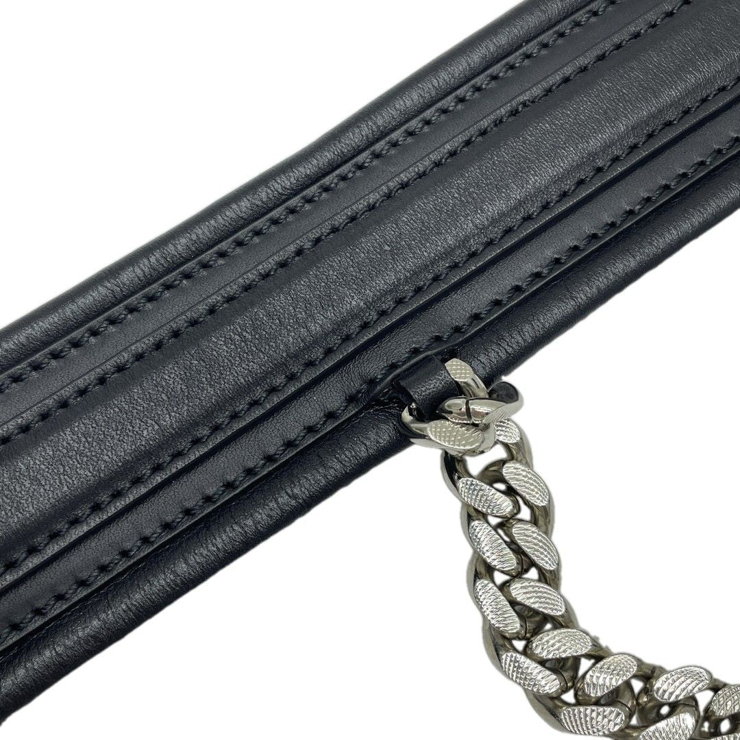 Gucci Interlocking Chain Belt Choker Black Leather Silver — view 7