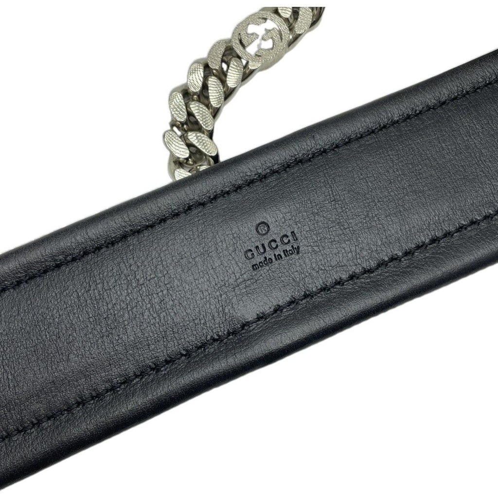 Gucci Interlocking Chain Belt Choker Black Leather Silver — view 4