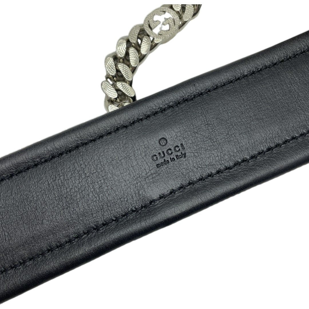 Gucci Interlocking Chain Belt Choker Black Leather Silver — view 4