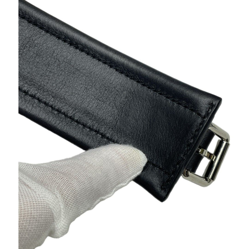 Gucci Interlocking Chain Belt Choker Black Leather Silver — view 5