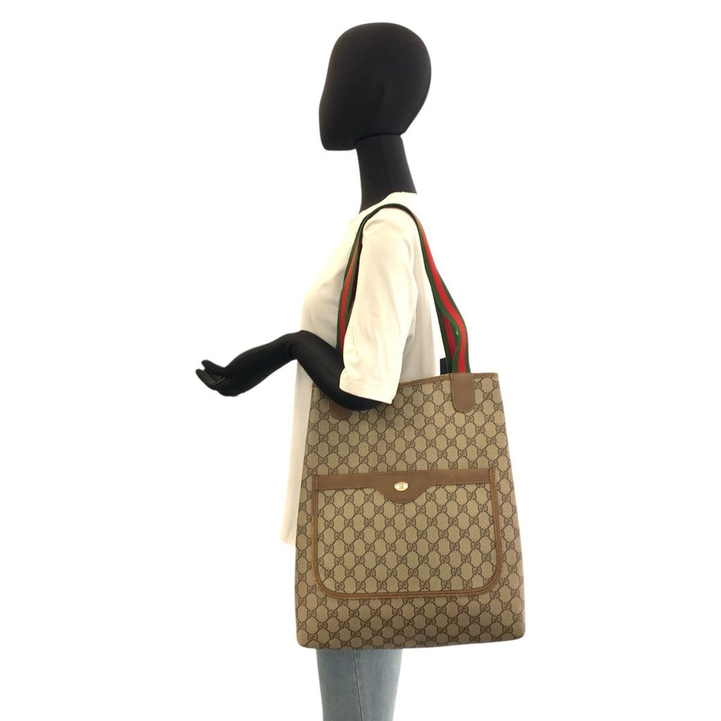 Gucci Vintage Sherry Line Beige GG Supreme Canvas Tote — view 7