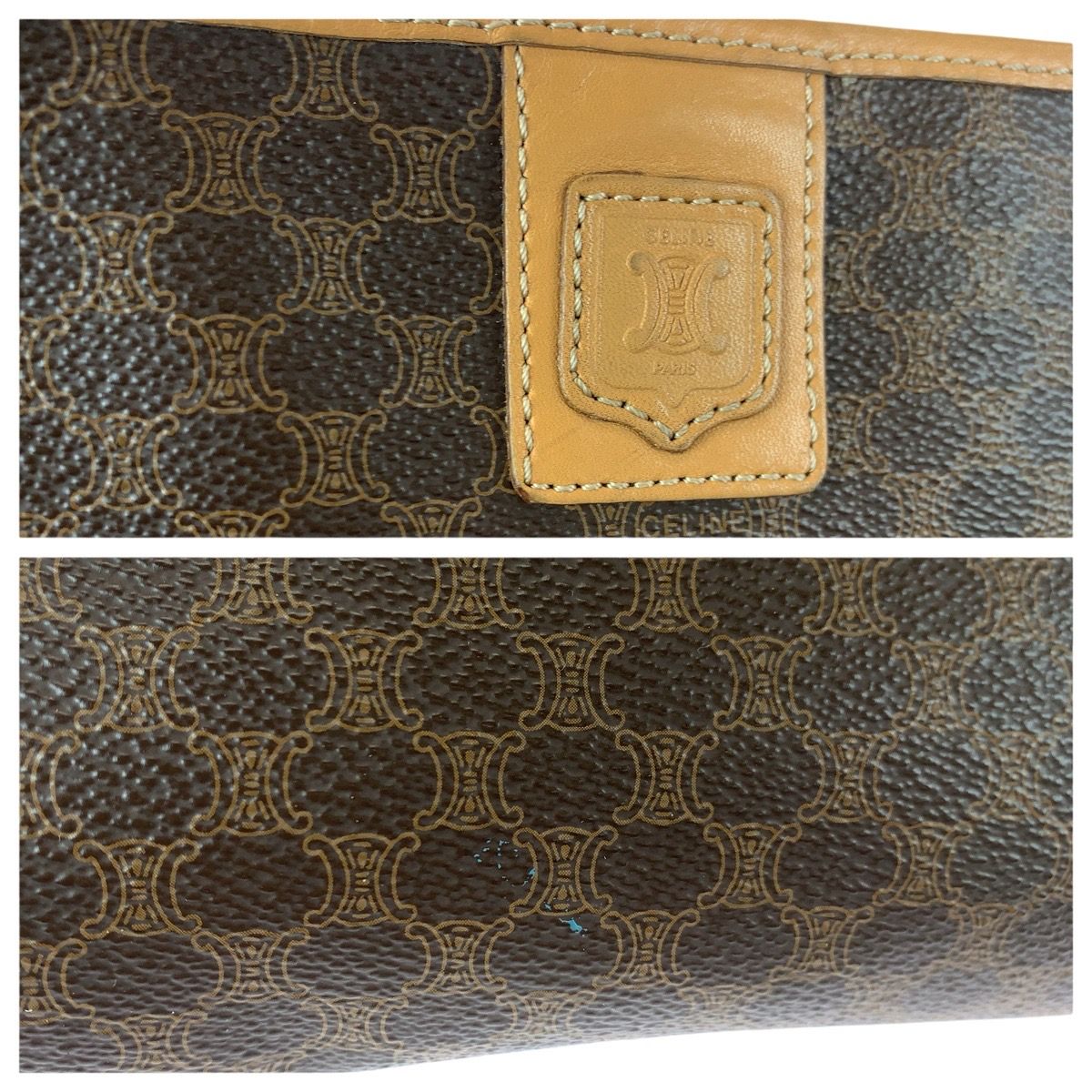 Celine Macadam Brown Gold Leather Clutch — view 5