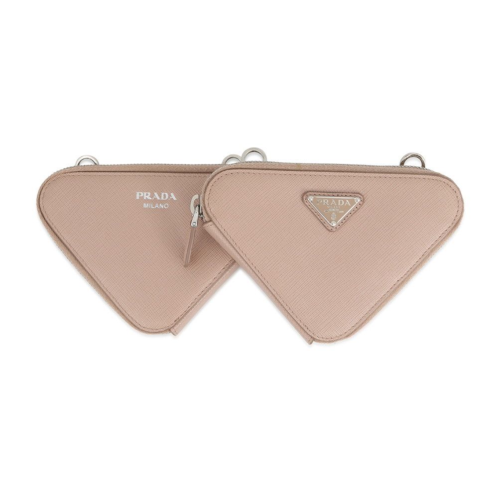 Prada Shoulder Bag Saffiano Triangle Mini Pouch Leather 2-Way Pink Beige — view 2