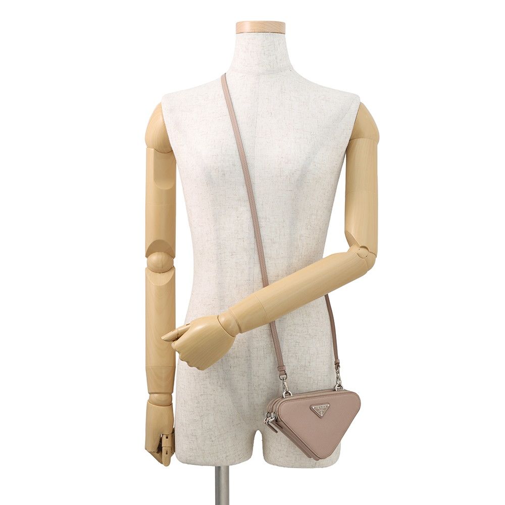 Prada Shoulder Bag Saffiano Triangle Mini Pouch Leather 2-Way Pink Beige — view 6