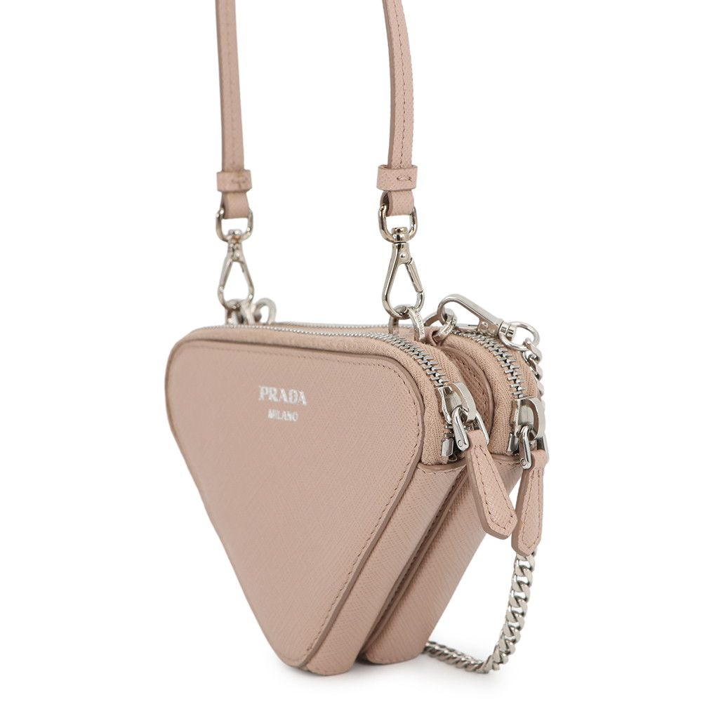 Prada Shoulder Bag Saffiano Triangle Mini Pouch Leather 2-Way Pink Beige — view 3