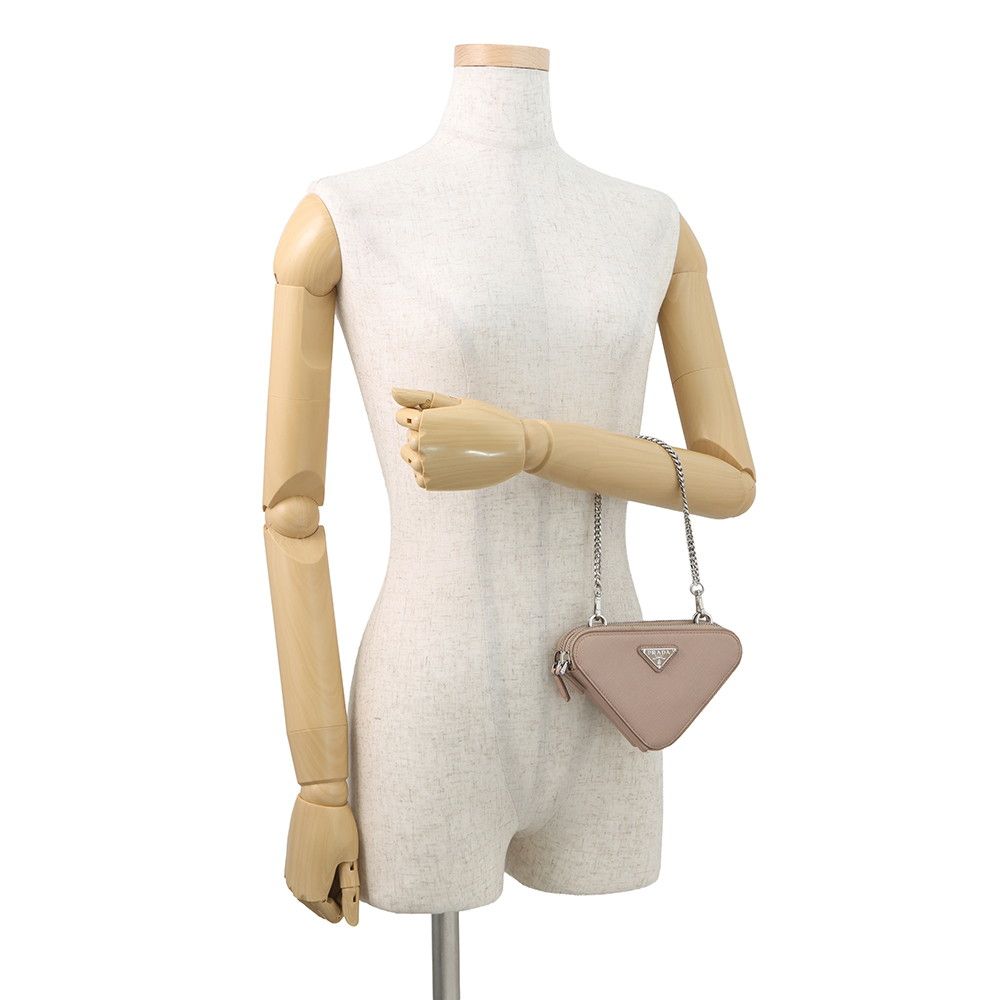 Prada Shoulder Bag Saffiano Triangle Mini Pouch Leather 2-Way Pink Beige — view 5
