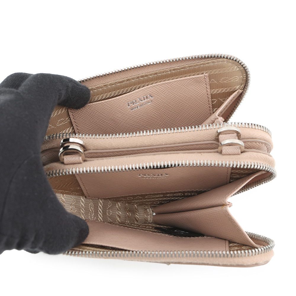 Prada Shoulder Bag Saffiano Triangle Mini Pouch Leather 2-Way Pink Beige — view 7