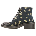 Chanel CC Logo Print Canvas Lamfa Short Boots 37 Black — view 3