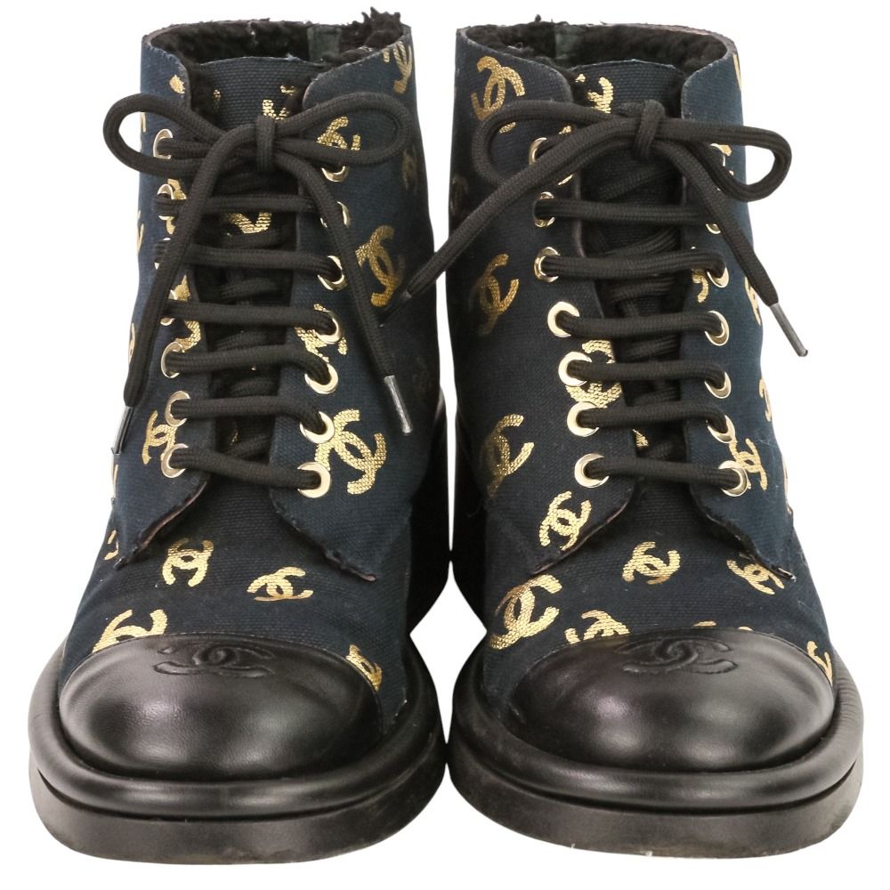 Chanel CC Logo Print Canvas Lamfa Short Boots 37 Black — view 2