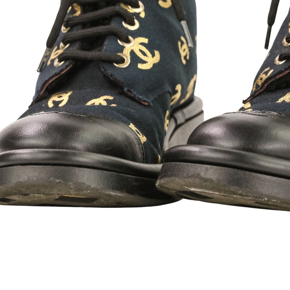 Chanel CC Logo Print Canvas Lamfa Short Boots 37 Black — view 7
