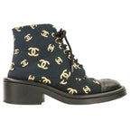 Chanel CC Logo Print Canvas Lamfa Short Boots 37 Black — view 4