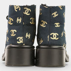 Chanel CC Logo Print Canvas Lamfa Short Boots 37 Black — view 5
