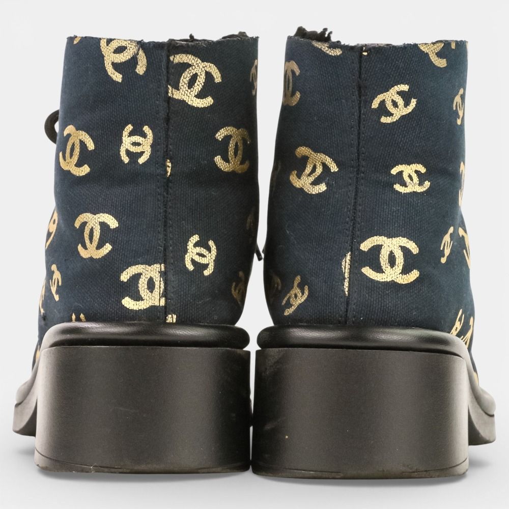Chanel CC Logo Print Canvas Lamfa Short Boots 37 Black — view 5