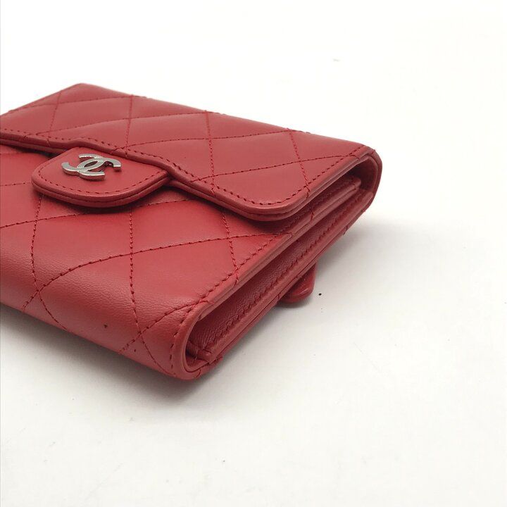 Chanel CC Logo Lambskin Quilted Mini Bifold Wallet Red — view 6