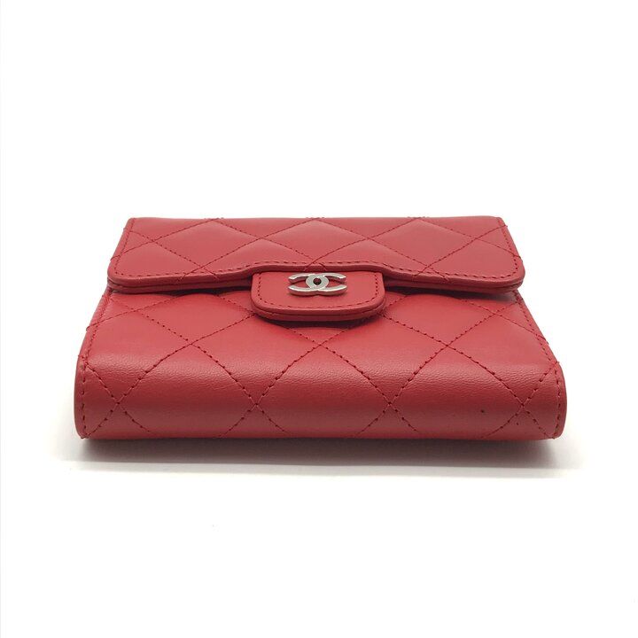Chanel CC Logo Lambskin Quilted Mini Bifold Wallet Red — view 4